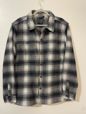 Liverpool Men's Plaid Shacket Coat Button Up Pockets sz XL Dark Navy Cream Gray